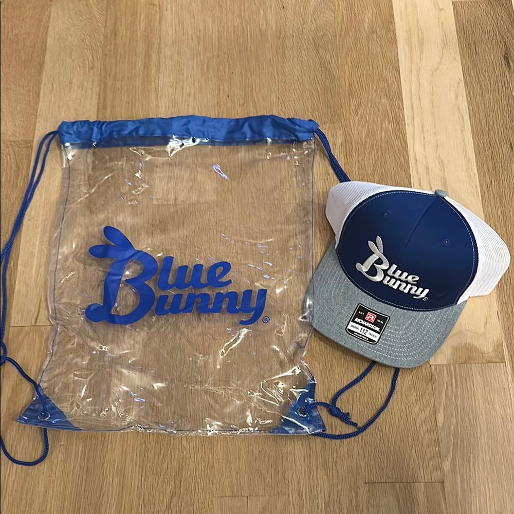 Blue Bunny Ice Cream Cap and Drawstring Bag Set - Blue and Gray